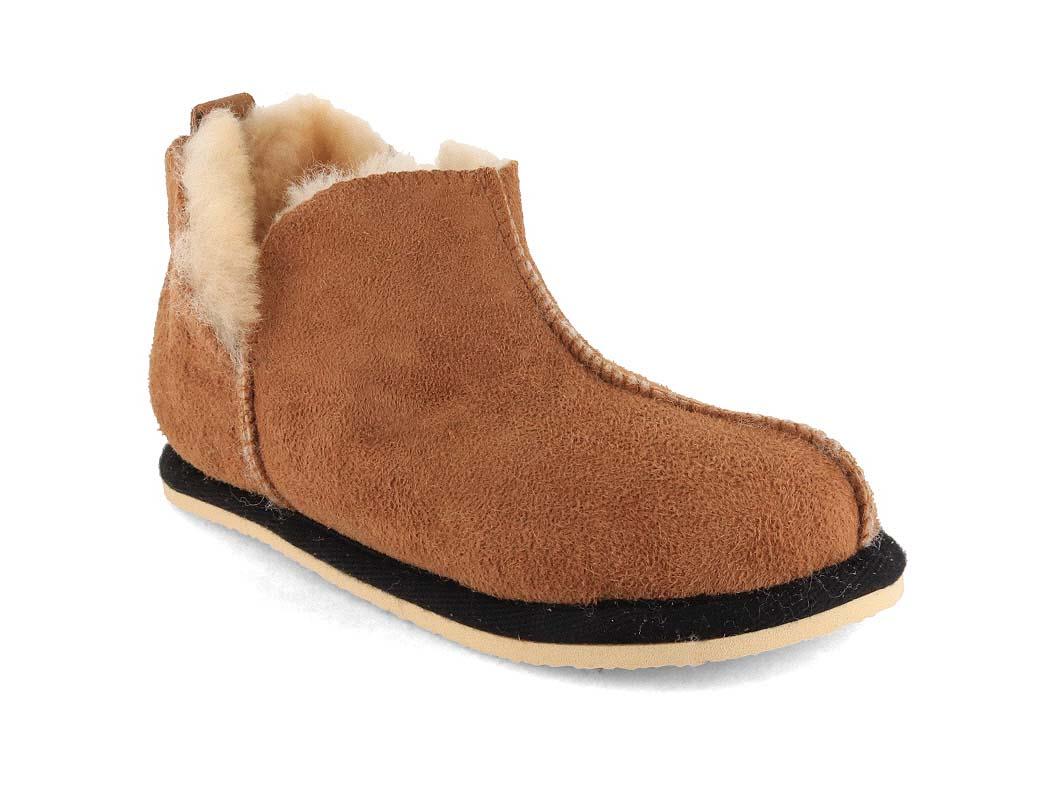 Chaussons Lammbock� pour enfants en peau d'agneau Shearlock, cognac marron