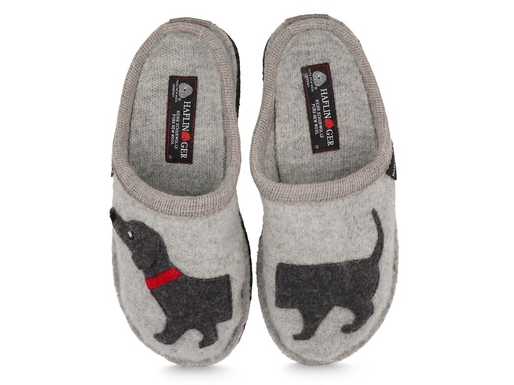 HAFLINGER Chaussons avec motif de chien Flair Teckel, gris pierre