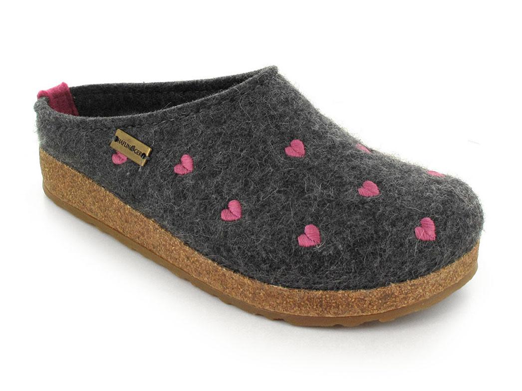 HAFLINGER Chaussons en feutre pour femmes Grizzly Cuoricino, anthracite