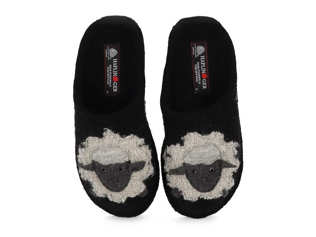 HAFLINGER Chaussons pour Femmes Flair Lamby, noir