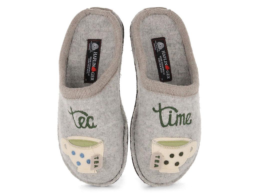 HAFLINGER Flair Tea Time Pantoufles, gris pierre