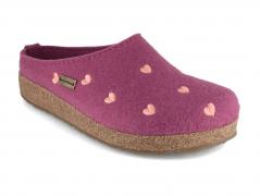 Pantoufles en feutre HAFLINGER pour femme, mod�le Grizzly Cuoricino, rose