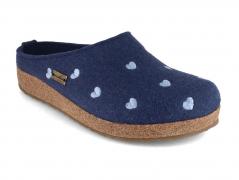 Pantoufles en feutre HAFLINGER pour femme, mod�le Grizzly Cuoricino, couleur jean
