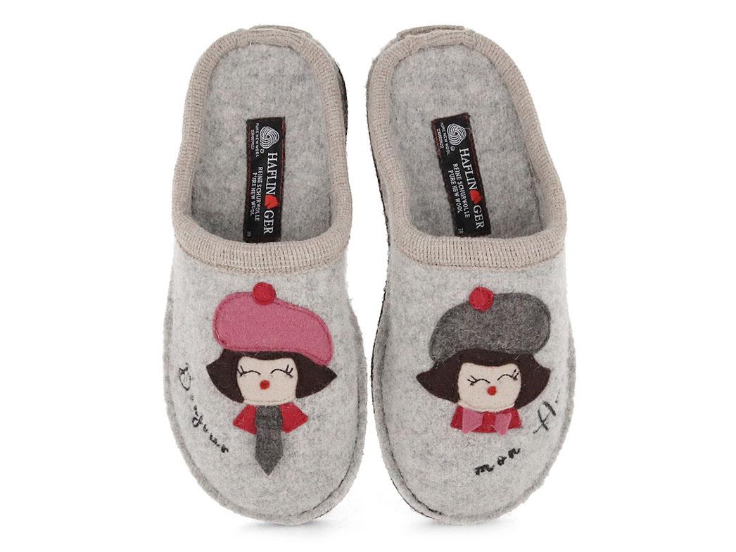 Pantoufles HAFLINGER pour femme � Flair Bonjour �, gris pierre chin�
