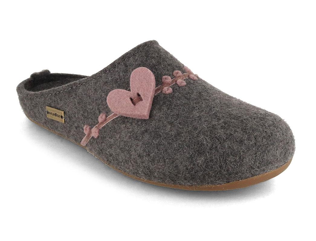 Pantoufles en feutre HAFLINGER pour femme � Everest Coeur �, anthracite