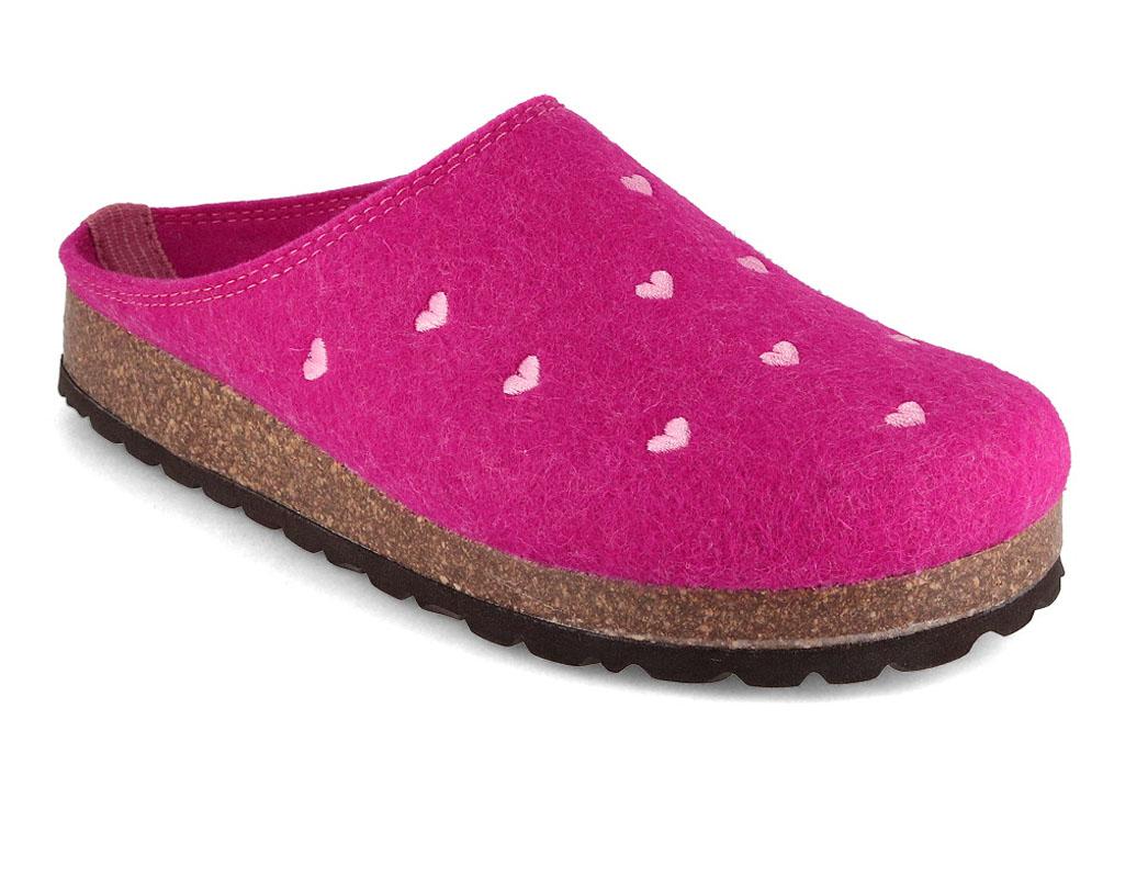 Pantoufles en feutre pour femme � C?urs �, fuchsia