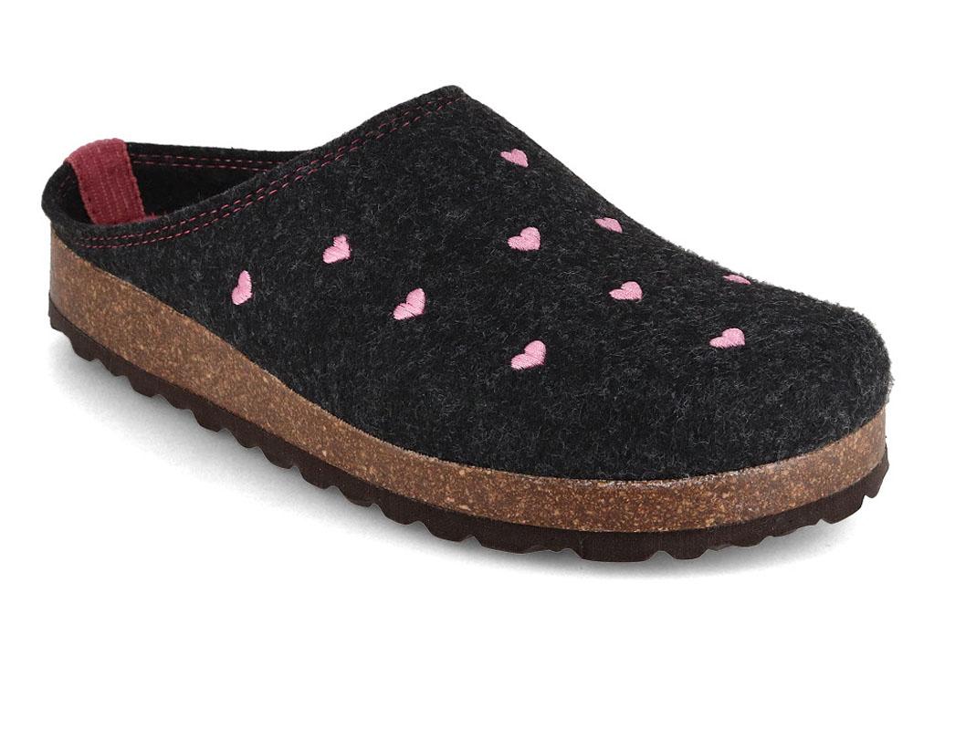 Pantoufles en feutre pour femmes � C?urs �, gris fonc�