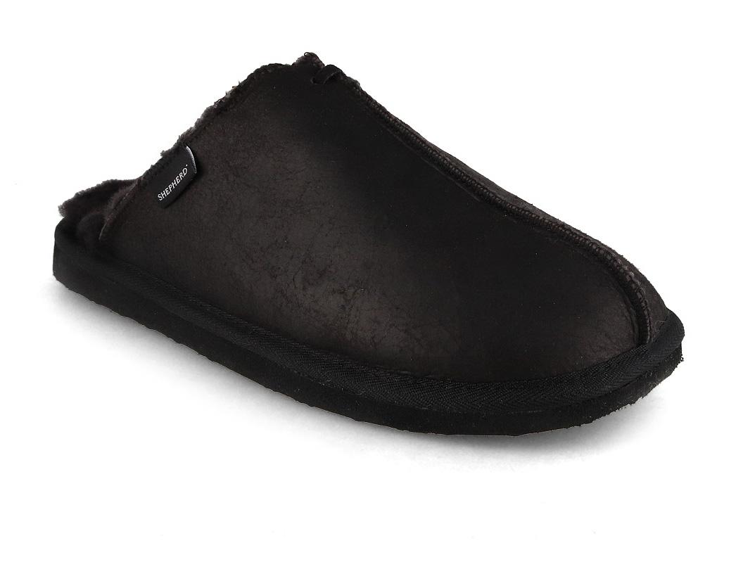 SHEPHERD Chausson en peau d'agneau pour homme Hugo, noir mat
