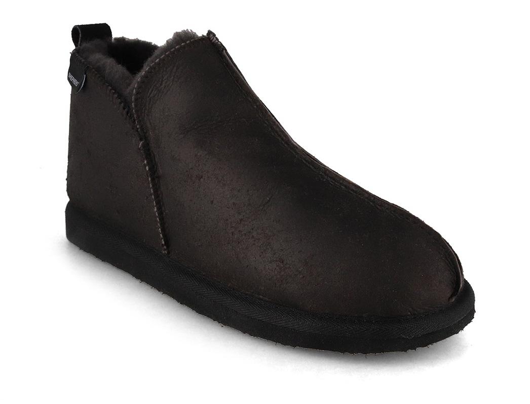 SHEPHERD Pantoufles en peau d'agneau pour femmes Annie, noir mat