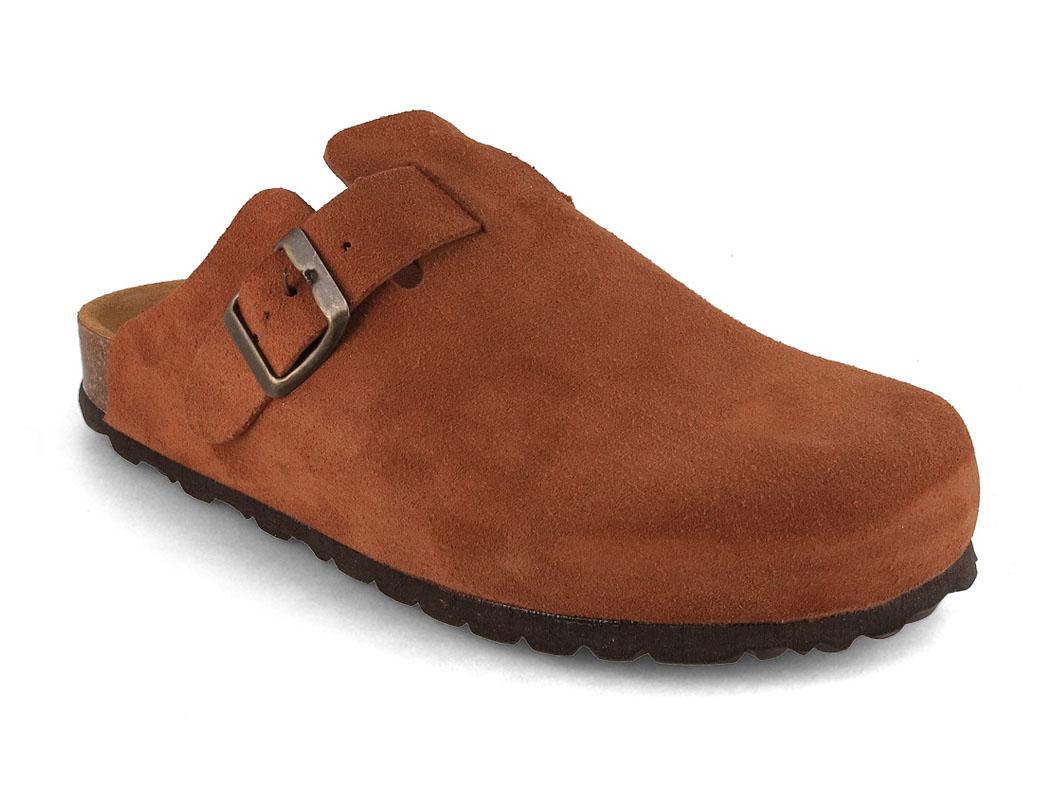 Sabots en cuir nubuck "Helgoland", tabacco