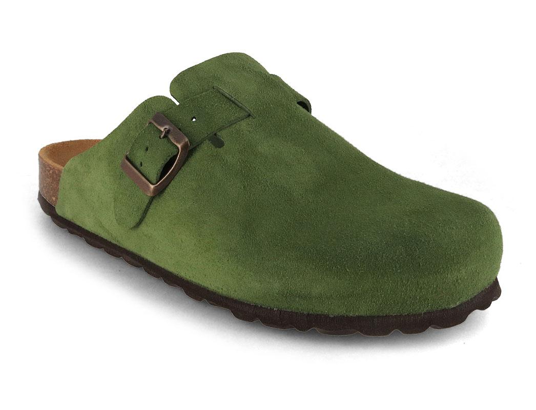 Sabots en cuir nubuck "Helgoland", verts