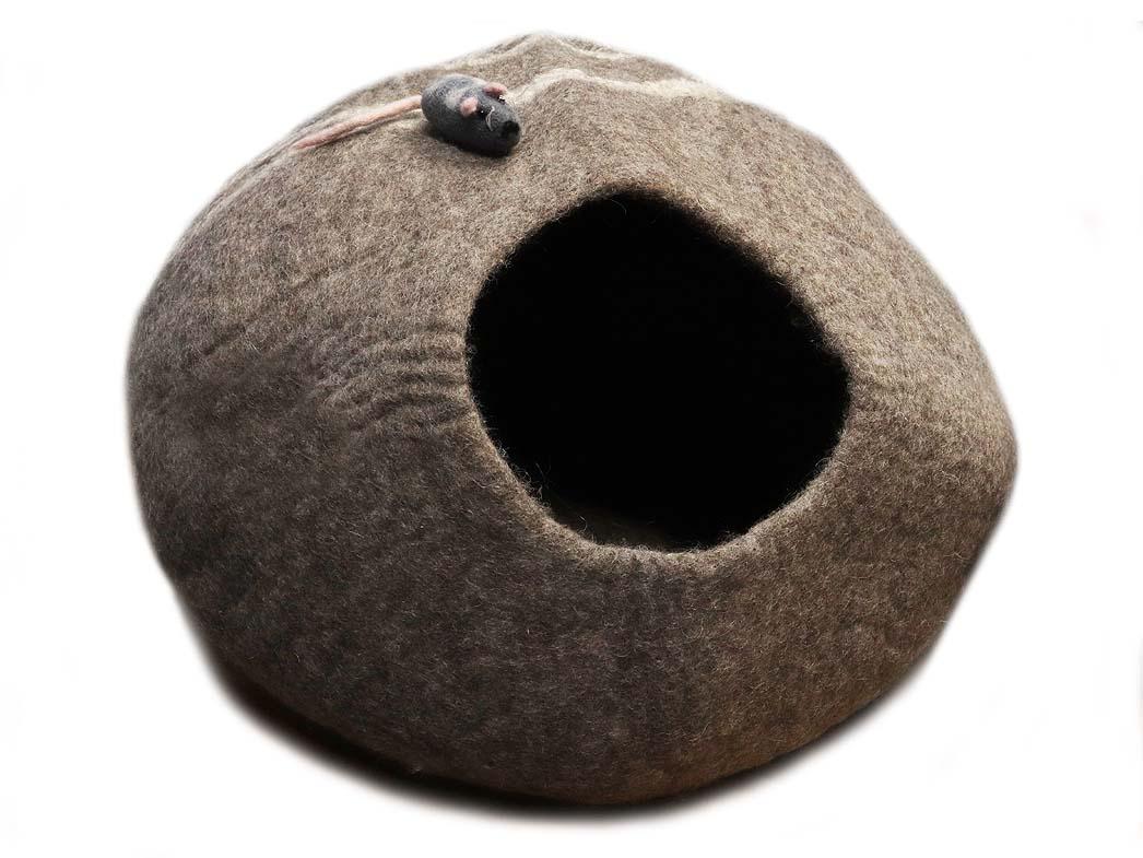 WoolFit� Caverne pour chats en feutre avec souris jouet, beige