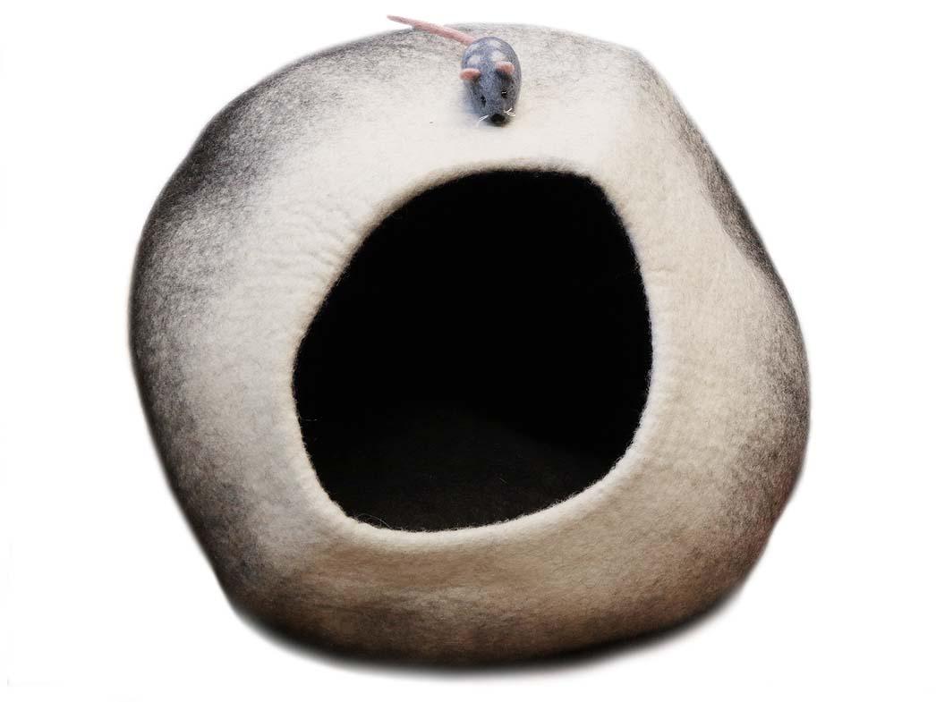 WoolFit� Caverne pour chats en feutre avec souris jouet, gris