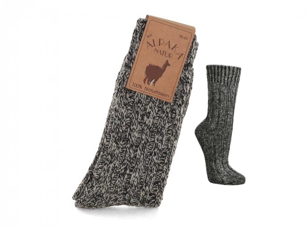 WoolFit� Chaussettes en laine d'alpaga 100% laine naturelle extra chaude, noir-blanc