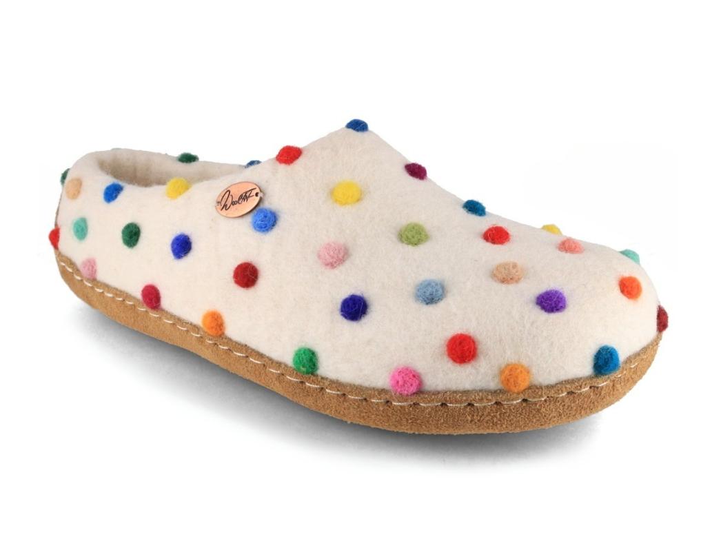WoolFit� Pantoufle pour femme Footprint, � pois multicolores