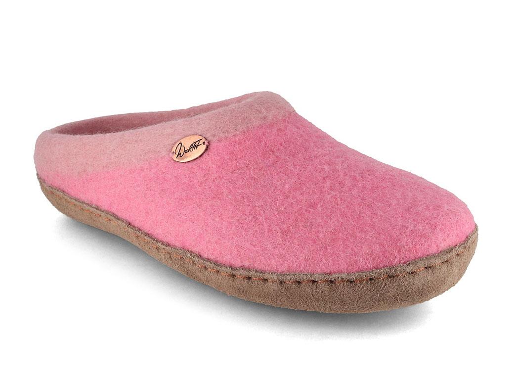 WoolFit� Pantoufles en feutre avec vo�te plantaire & semelle en cuir Sherpa, rose