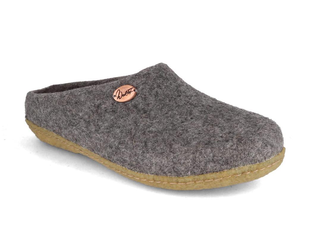 WoolFit� Pantoufles feutr�es � la main Classic avec semelle en caoutchouc, gris clair