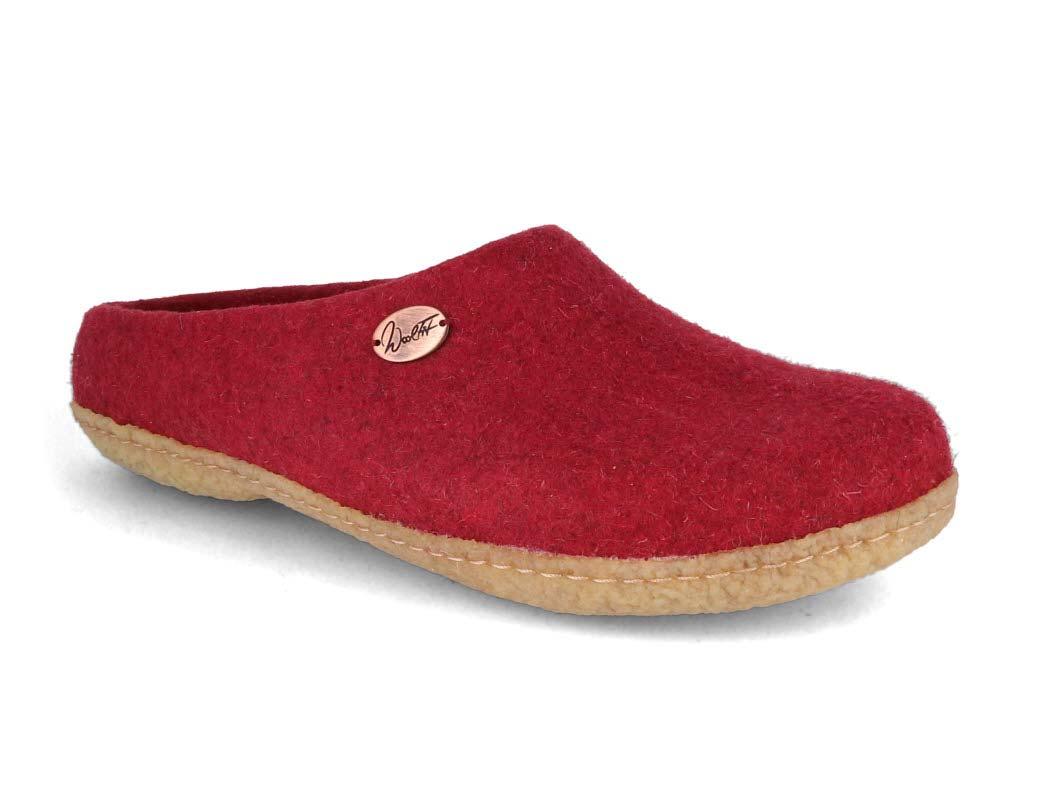 WoolFit� Pantoufles feutr�es � la main Classic avec semelle en caoutchouc, rouge fonc�