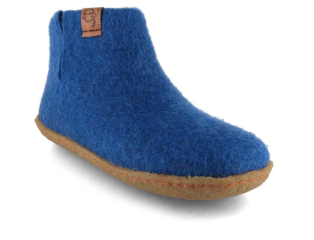 WoolFit� Yeti Kids pantoufles pour enfants avec semelle en caoutchouc, bleu