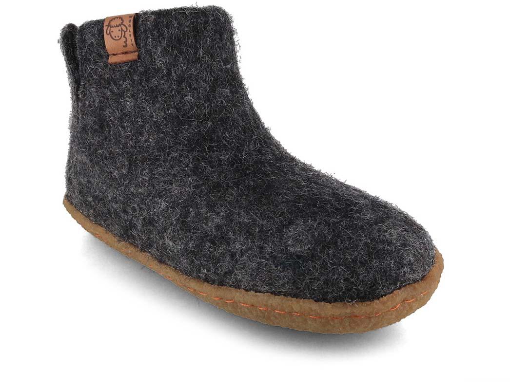 WoolFit� Yeti Kids pantoufles pour enfants avec semelle en caoutchouc, graphite