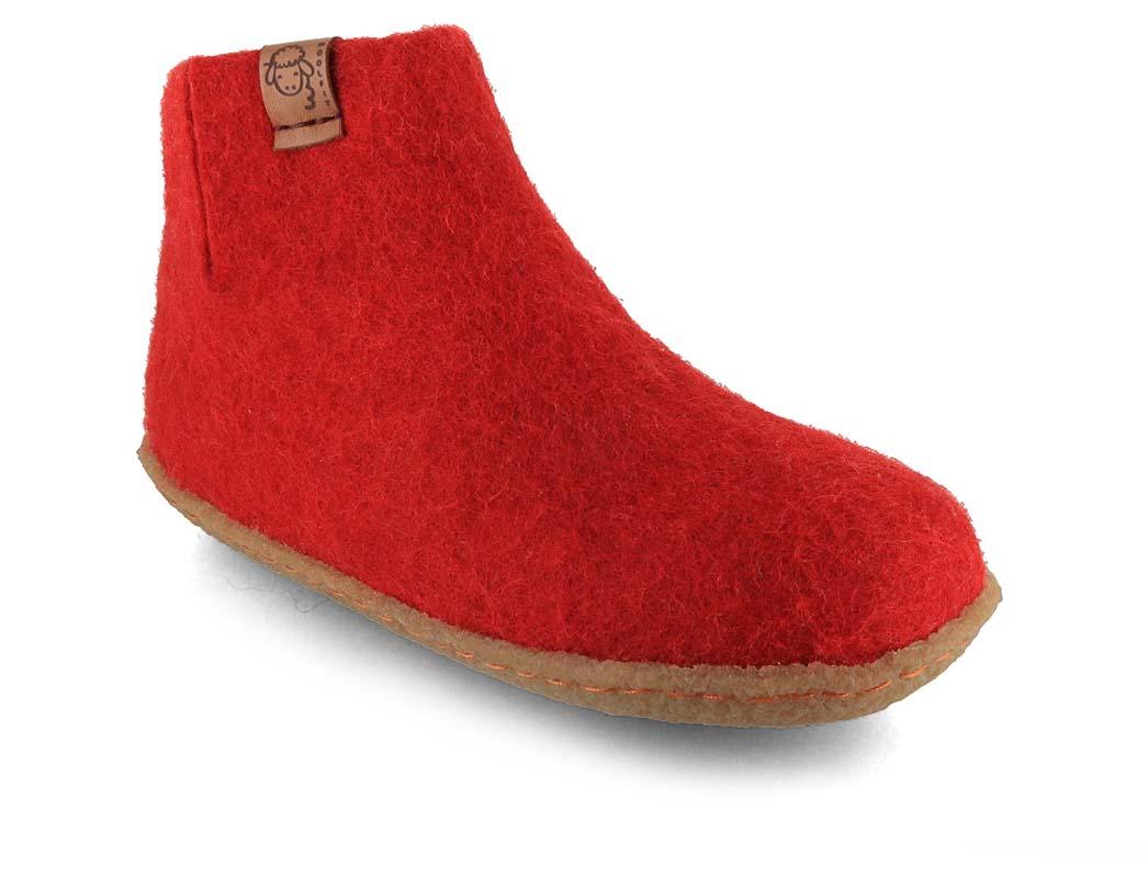 WoolFit� Yeti Kids pantoufles pour enfants avec semelle en caoutchouc, rouge