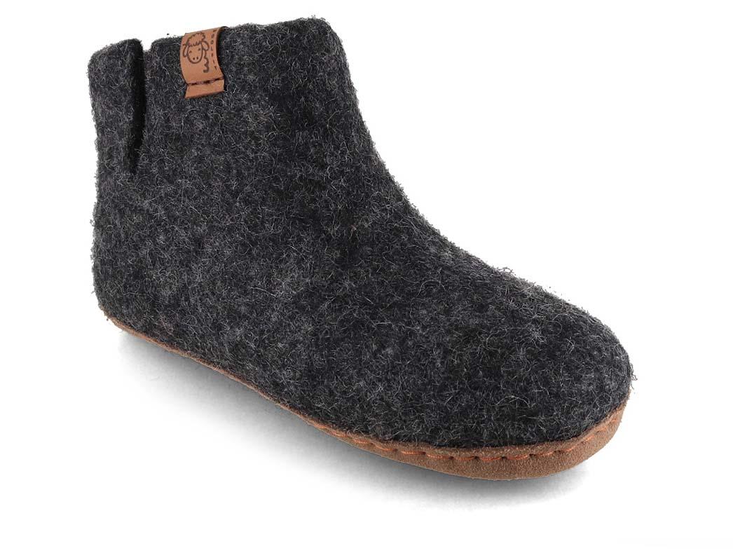 WoolFit� Yeti Kids pantoufles pour enfants avec semelle en cuir, graphite