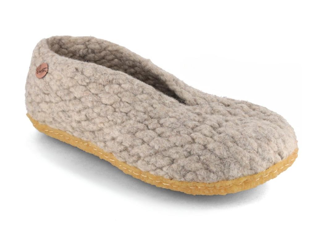 WoolFit® chaussons tiss�s main Woolies avec semelle en caoutchouc naturel, naturel
